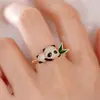 Anillo de Panda con Bambú Plateado para Mujer, Nuevo Estilo Chino, Pequeño y Lujoso, Anillo Abierto Artístico, Regalo para Amigas