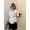 Camiseta Básica Blanca de Algodón Puro para Mujer, Casual de Verano, Corte Holgado, Estilo Perezoso, Top Básico con Estampado de Corazón Pequeño, Mangas Cortas