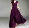 Vestido europeo y americano de gasa transfronterizo de gran vuelo elegante para mujer, primavera y verano, de cintura alta, a la moda, de color liso para mujer