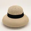 Chapéu de palha de aba larga estilo Hepburn retrô de verão para mulheres, chapéu de sol de praia para proteção solar