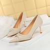 3391-3 [Personalizado] Tacones Altos Estilo Coreano, Tacones de Aguja, Pedicura, Aspecto Adelgazante, Boca Baja, Punta Fina, Moño, Zapatos Planos para Mujer