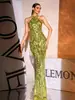Amazon Europeo y Americano Estilo Nuevo Verde Lentejuelas Cuello Halter Sexy Cola de Pescado Fiesta Vestido de Noche