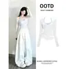 Blusa Blanca Transparente, Camisola de Mujer para Principios de Primavera, Atuendo Dopamina, Conjunto Pequeño Único y Hermoso para Principios de Verano