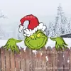 2026 Letrero de Decoración Navideña Grinch Transfronterizo para Valla de Jardín, Figura Asomándose Señal para Césped al Aire Libre