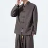 Novo Conjunto Masculino Casual de Duas Peças com Botões, Estilo Chinês Retrô, para o Outono de 2026, com Camisa e Calças