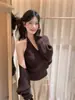 Conjunto Oficial Outono Feminino Estilo Coreano Suave Decote V Alça Top + Cardigan de Tricô Trançado 16835
