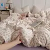 Juego de Cuatro Piezas de Algodón Puro Grado A Materno e Infantil, Estilo Ins Fresco y Sencillo, Apto para Dormir Desnudo, Sábana Bajera y Funda de Edredón 100% Algodón, Juego de Sábanas Ajustables de Tres Piezas para Estudiantes