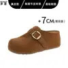 Zapatos de mujer tipo Birkenstock de cuero genuino, suela gruesa de 7 cm para aumentar la altura, sin tacón, slip-on, punta cerrada, mules de media zapatilla