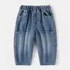 Jeans para Niños 2026 Primavera Nuevo Estilo Color Vintage Infantil Pantalones Largos de Mezclilla Desgastada Pantalones Exteriores Casuales Versátiles
