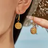 Nuevo Conjunto de Collar y Pendientes Redondos con Carácter de Fortuna Estilo Chino Acero Inoxidable Oro de 18 Quilates Joyería de Fortuna Estilo Nacional para Mujer