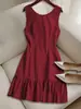 Vestido Chaleco Sin Mangas Francés Nuevo de Amazon Transfronterizo Europeo y Americano Falda de Punto de Longitud Media de Alta Calidad con Temperamento para Mujer