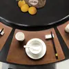 Jogo Americano Personalizado OEM com Padrão de Couro Bovino, Mat Isolante para Hotel, Restaurante, Formato de Leque, Jogo Americano Ocidental, Estilo Europeu, Tapete para Mesa de Conferência, Porta-Copo, ODM