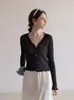 Cárdigan de punto de seda helada con cuello en V y volantes estilo francés, chal de verano para combinar con una falda, top corto fino de punto