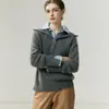 Suéter de cachemira casual y relajado con media cremallera y cuello grande, tejido grueso y suave, cómodo y elegante.