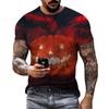 Camiseta Masculina de Halloween, Camiseta de Manga Curta com Estampa 3D de Abóbora