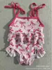 Verano Niñas Nuevo Bebé Protección Solar Traje de Baño Patrón de Sandía con Lazo 6m (Mes)-3-4A (Años) Traje de baño
