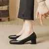 Zapatos planos de tacón medio para mujer 2025 Otoño Nuevo Estilo Coreano Modernos Versátiles Tacón Grueso Punta Cuadrada Zapatos de Abuelita Negros Zapatos de Trabajo