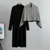 Conjunto de Vestido para Mujer de Comercio Exterior Nuevo Otoño 2026: Capa Tejida Elegante Vestido Largo de Moda Conjunto de Dos Piezas