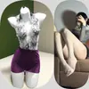 Traje Apaixonado e Sexy, Lingerie Erótica, Saia Curta Justa com Decote em V Profundo, Conjunto de Uniforme de Secretária com Amarração no Pescoço Halter