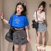 Conjunto de Verão para Menina 2023 Novo Estilo Camiseta de Manga Curta para Menina Shorts Jeans para Menino Conjunto de Duas Peças Verão 8