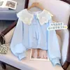 Sudadera de Moda para Niños Grandes 2026 Primavera y Otoño Nuevo Estilo Coreano Dulce y Linda Retazos de Encaje Cuello de Muñeca Manga Larga Top