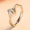 Anillo de Diamante Moissanita Simulada, Corazón Princesa Moda 1 Quilate Anillo de Boda, Anillo Abierto de Nicho Europeo y Americano para Mujer