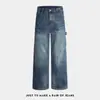Jeans Simples de Pierna Recta, Lavados Retro Vintage Azules, Holgados, Casuales, Versátiles, Moda para Hombre