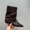 Botas curtas cáqui de camurça vintage para mulheres, botas estilo francês, design de nicho de outono, botas com salto bloco western, botas de equitação