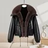 Chaqueta Corta de Gamuza con Cuello Grande de Piel de Zorro para Mujer, Parka Gruesa Holgada de Invierno para Tallas Pequeñas, Venta al por Mayor