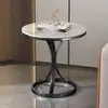 Mesa de centro em pedra sinterizada de luxo leve com estrutura de ferro, adequada para apartamentos pequenos, sala de estar, mesa lateral de sofá, estilo minimalista moderno, pequena mesa redonda para varanda