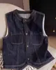 Chaleco de Mezclilla Retro Estilo Hong Kong, Nueva Moda de Verano, Chaleco de Capas, Top Chaleco Holgado, Azul Oscuro, Otro Algodón