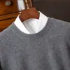 Nuevo Suéter Casual de Cachemira 100% para Hombre Otoño/Invierno, Color Sólido Versátil Cuello Redondo Cálido Tejido de Lana Básico