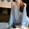 Vestido Azul Tao Nai'Er de Manga Longa e Um Ombro Só, Vestido Afinando com Amarração na Cintura, Mangas Morcego, Vestido Curto Bodycon para Garota Quente de Desejo Puro