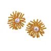 Pendientes Retro Franceses de Flor de Coral y Perla, Estilo Nicho, Estilo Vintage, Pendientes Exagerados de Lujo Ligero para Mujer