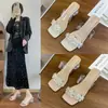 Sandalias transparentes estilo francés con tacón grueso y adornos de cristal, zapatos de mujer, nueva colección de verano 2026, aptas para uso en exteriores, sandalias de tacón alto con pedrería, disponibles en tallas grandes
