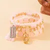 Pulsera con colgante rectangular hueco de estilo bohemio, de gran venta internacional, con cordón elástico multicapa y cuentas.