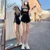 Shorts de Mezclilla de Cintura Alta para Mujer, Verano 2022, Diseño Sexy Delgado, Reductor Cordón Pierna Ancha Hot Pants