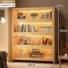 Librero de madera maciza con vitrina integrada de cristal de imitación color nogal, resistente al polvo y al suelo para sala de estar.