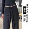 Pantalones Deportivos Negros para Mujer, Nuevo Estilo Otoño e Invierno 2025, de Cintura Alta, Casual, Pierna Recta Holgada, Estilo Americano Petite, Pantalones de Chándal de Pierna Ancha