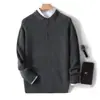 Suéter masculino de lã, novo estilo de inverno, camisa de manga comprida com gola, suéter de cor sólida de caimento solto, suéter casual masculino de tricô de cashmere