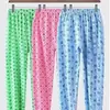 Calça Floral de Outono para Mulheres Idosas, Calça de Casa para Meia-Idade e Idosos, Calça de Algodão e Lã Estampada de Cintura Baixa, Tamanho Grande Solta