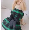 Ropa para gatos y perros, vestido de doble capa con lazo a cuadros grandes estilo británico, amigable con la piel y cómodo, adecuado para todas las estaciones