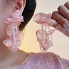 Pendientes de Tela con Borlas de Flor Exagerada Adecuados para Pendientes de Primavera 2025 Nuevos Pendientes Populares de Diseño de Nicho