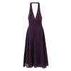 7617-25 Novo Estilo de Verão Europeu e Americano Elegante Roxo Comprimento Médio Sexy Decote V Alcinha Vestido de Sol