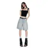 Jeans Anchos Lavados Naranja Infantil # Estilo Nuevo de Verano para Mujer, Corte Holgado, Adelgazantes, Cubren el Cuerpo, Sensación Relajada, Pantalones Versátiles de Cinco Puntos.