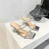 Tacones Altos Transparentes de Aguja para Mujer 2024 Nuevas Sandalias de Cristal para Exterior Sandalias de Verano Plateadas con Pedrería para Mujer