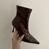 ¡Novedades Otoño/Invierno 2025! Estilo Europeo y Americano~ Elegantes Botines de Tacón de Aguja Punta Fina con Cremallera Trasera para Vestidos, Tacones Altos Versátiles para Mujer