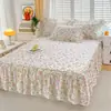 2025 Nuevo Juego de Falda de Cama de Algodón de Tres Piezas, Estilo Colcha de una Pieza, Sábana de Cama de Algodón Puro con Volantes, Falda Cubierta Envolvente para Cama Estilo Coreano