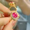 Anillo Seiko vintage Antiguo Alto Carbono Diamante Rosa Rojo Corindón Retro Francés Simple Combinable Anillo de Mujer