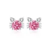 Pendientes de botón de plata S925 imitación de gato con diamantes, pequeños, exquisitos y lindos, con piedras de moissanita de imitación, superventas en transmisiones en vivo de Xiaohongshu